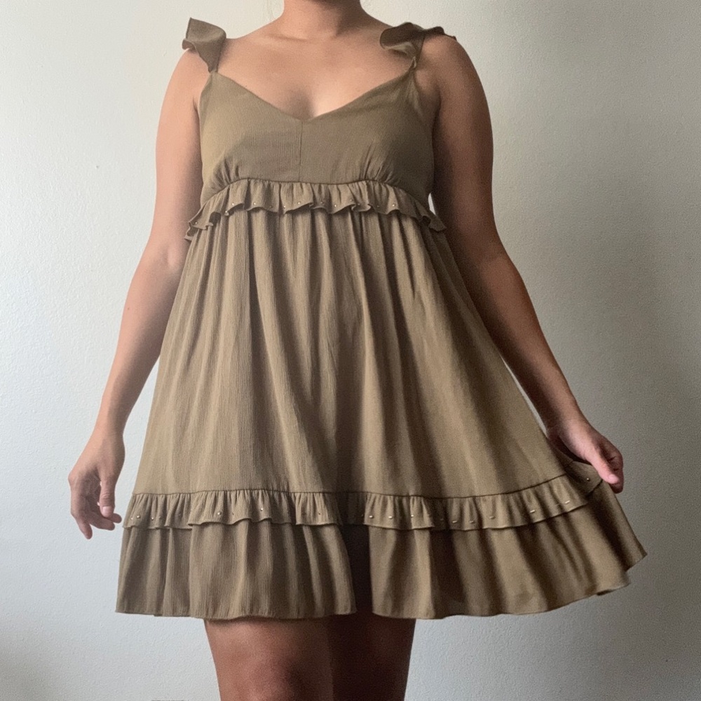ZARA MINI DRESS WITH RUFFLES AND STUDDED APLIQUES